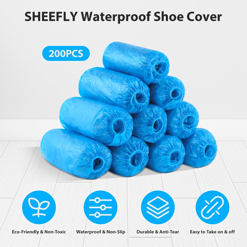 SHEEFLY 200 Pack Disposable Boot CPE Shoe Covers,Waterproof Non-Slip Shoe Booties, Durable Recyclable Shoe Protector,Thick Shoe Cover for Indoor Carpet Floor Usage Medical Museum Workplace - Image 2